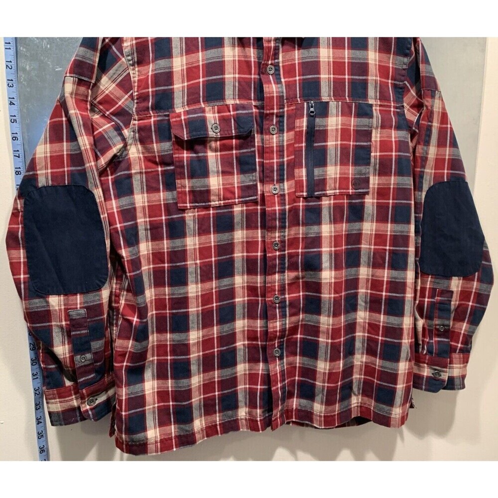 Wrangler All Terrain Gear Organic Cotton Flannel Plaid Elbow Patches Zip Pocket